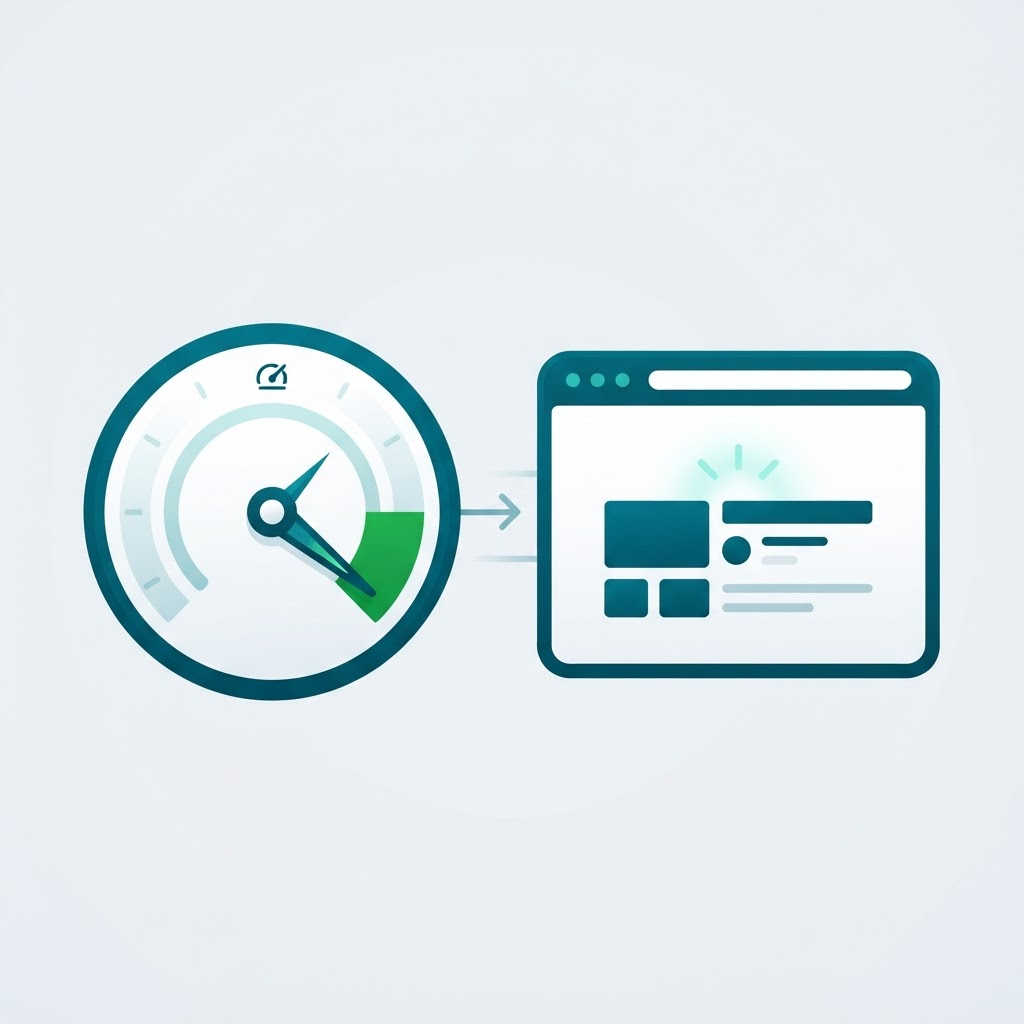 Speedometer illustration showing a fast-loading plumbing website in the green performance zone